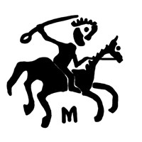 Денга московская (всадник с саблей, М, на обороте голова вправо и круговая надпись). Рисунок аверса