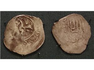 Денга (грифон влево и кольцевая надпись, на обороте арабская надпись) 