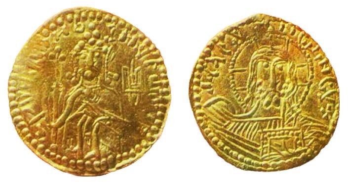 Монета Златник Владимира (вершины букв к краю)