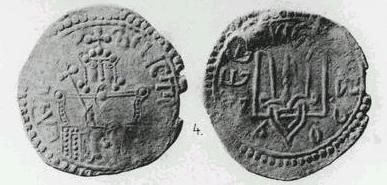 Монета Сребреник Владимира (князь на троне с низкой спинкой, трезубец)