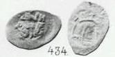 Денга (голова вправо и круговая надпись, на обороте князь на троне, КН) 