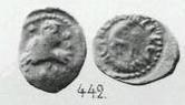 Монета Денга (лев вправо, круговая надпись, на обороте всадник с саблей влево)
