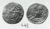 Монета Денга (петух вправо, круговая надпись, на обороте лучник вправо). Разновидности, подробное описание