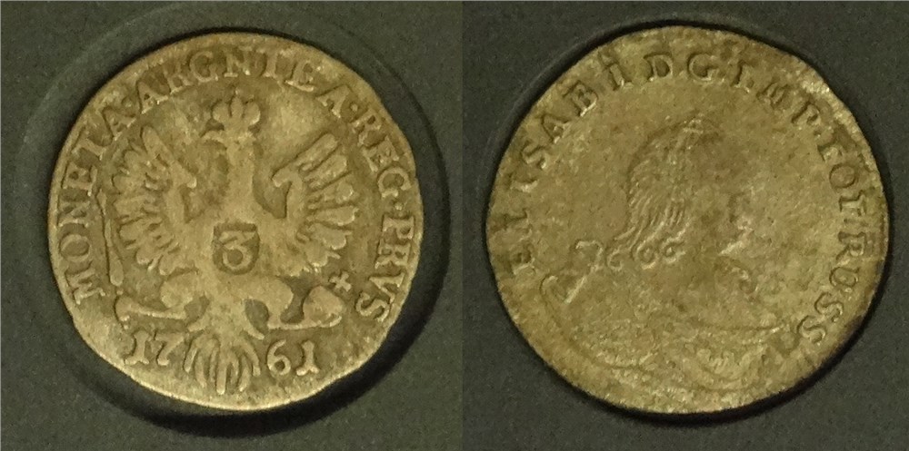 Монета 3 гроша 1761 года. Разновидности, подробное описание