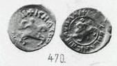 Монета Денга (Самсон, на обороте всадник с соколом, круговые надписи). Разновидности, подробное описание