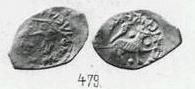 Монета Денга (человек с палкой и другой человек, на обороте зверь вправо, круговые надписи). Разновидности, подробное описание
