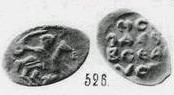 Монета Денга новгородская (всадник с саблей, ГА, круговая надпись, на обороте линейная надпись)