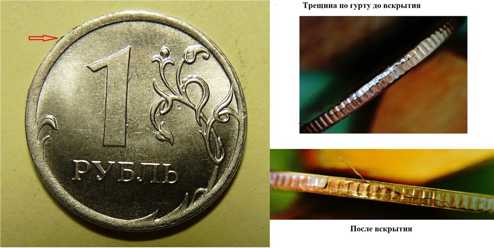Монета 1 рубль 2014 года Слоение гальванопокрытия