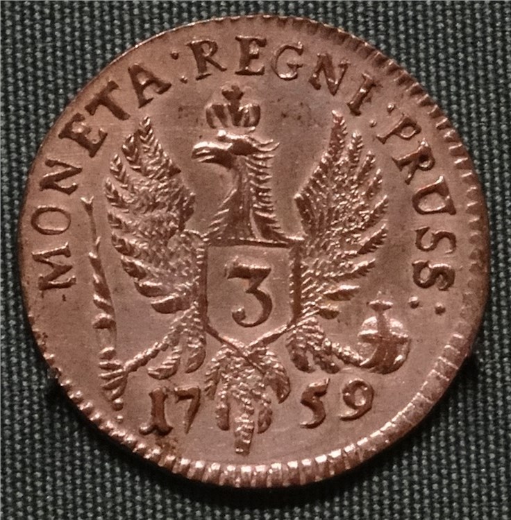 Монета 3 гроша 1759 года. Разновидности, подробное описание