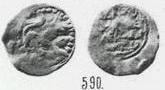 Монета Денга (зверь вправо, на обороте надпись)
