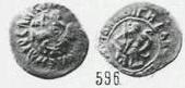 Монета Денга (всадник с копьём, на обороте князь на троне, кольцевые надписи с двух сторон). Разновидности, подробное описание