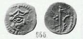 Монета Денга (голова в короне вправо, на обороте человек с секирой вправо)