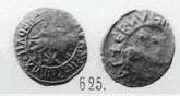 Монета Денга (всадник с копьём и головой назад, на обороте зверь вправо, кольцевые надписи)