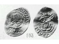 Монета Денга (человек с секирой вправо и голова, на обороте голова в шапке, кольцевые надписи). Разновидности, подробное описание