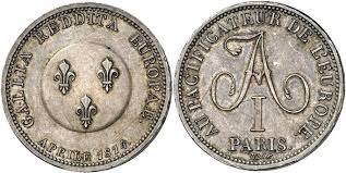 Монета 2 франка 1814 В честь императора Александра I после входа в Париж союзных войск 1814 г.