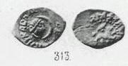 Монета Денга (голова вправо и надпись, на обороте зверь вправо и надпись)