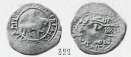 Монета Денга (всадник с соколом вправо, круговая надпись, на обороте арабская надпись). Разновидности, подробное описание