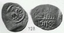 Монета Денга (зверь вправо и кольцевая надпись, на обороте арабская надпись). Разновидности, подробное описание