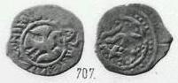 Монета Денга (птица вправо и кольцевая надпись, на обороте подражание арабской надписи). Разновидности, подробное описание