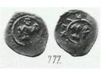 Монета Денга (человек с копьём, на обороте изображение и кольцевая надпись). Разновидности, подробное описание
