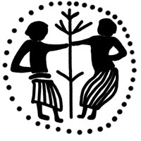 Денга (голова влево, круговая надпись, на обороте два человека и дерево). Рисунок реверса