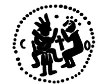 Денга (сцена оммажа, между фигурами крест, буквы С-О, на обороте надпись). Рисунок аверса