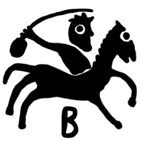 Денга тверская (цветок и круговая надпись, на обороте всадник с саблей, В). Рисунок реверса