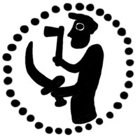 Денга (человек влево с саблей и топором, на обороте надпись). Рисунок аверса