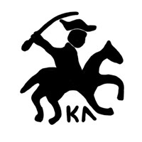 Денга московская (голова вправо и круговая надпись, на обороте всадник с саблей, КЛ). Рисунок реверса