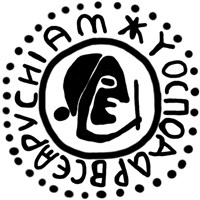 Денга (голова вправо и круговая надпись, на обороте князь на троне, КН). Рисунок аверса