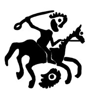 Денга московская (всадник с саблей, голова под конём, на обороте 