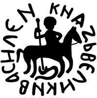 Денга (всадник с копьём вправо, круговая надпись, на обороте голова в широкой шляпе). Рисунок аверса