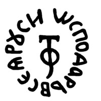 Денга тверская (всадник к саблей, WФ, на обороте монограмма и круговая надпись). Рисунок реверса
