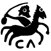Денга московская (голова вправо и круговая надпись, на обороте всадник с саблей, СЛ). Рисунок реверса