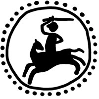 Денга (Самсон, круговая надпись, на обороте всадник влево с поднятым мечом). Рисунок реверса