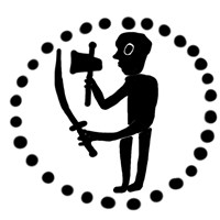 Денга (человек с топором и саблей влево, на обороте надпись). Рисунок аверса