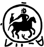 Полуденга (всадник с соколом вправо, круговая надпись, на обороте арабская надпись). Рисунок аверса