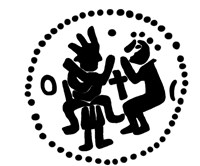 Денга (сцена оммажа, между фигурами крест, буквы О-I, на обороте надпись). Рисунок аверса