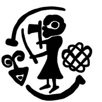 Денга (человек в полный рост влево с мечом и топором, на обороте линейная надпись). Рисунок аверса