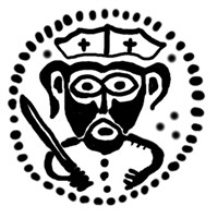 Денга (князь Довмонт, справа точки, без буквы, на обороте надпись). Рисунок аверса