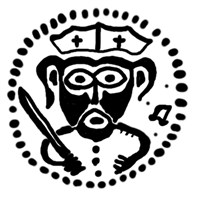 Денга (князь Довмонт и буква n, на обороте надпись). Рисунок аверса