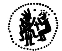 Денга (сцена оммажа, между фигурами крест, без букв, на обороте надпись). Рисунок аверса