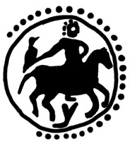Денга (всадник с соколом вправо, на обороте линейная надпись). Рисунок аверса