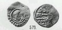 Денга (голова вправо и кольцевая надпись, на обороте арабская надпись) 