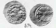 Монета Денга (всаник в короне с копьём и кольцевая надпись, на обороте прямая надпись)