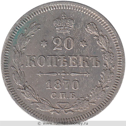 Монета 20 копеек 1870 года (НI). Стоимость. Реверс