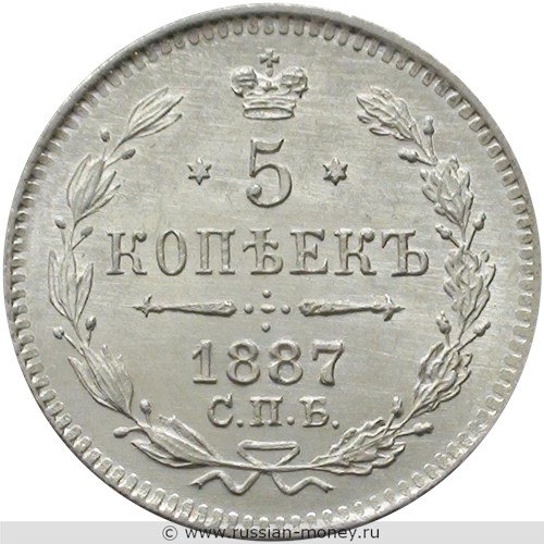Монета 5 копеек 1887 года (АГ). Стоимость. Реверс