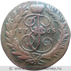 Монета 2 копейки 1765 года (ММ). Стоимость, разновидности, цена по каталогу. Реверс
