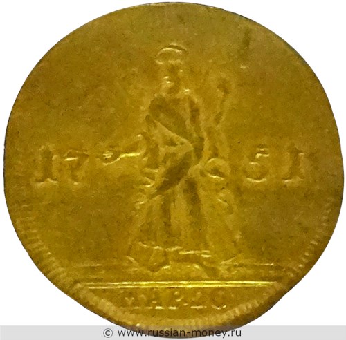 Монета Двойной червонец 1751 года (МАР.20). Стоимость. Реверс