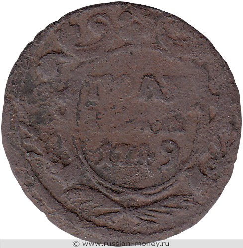 Монета Полушка 1749 года. Стоимость, разновидности, цена по каталогу. Реверс